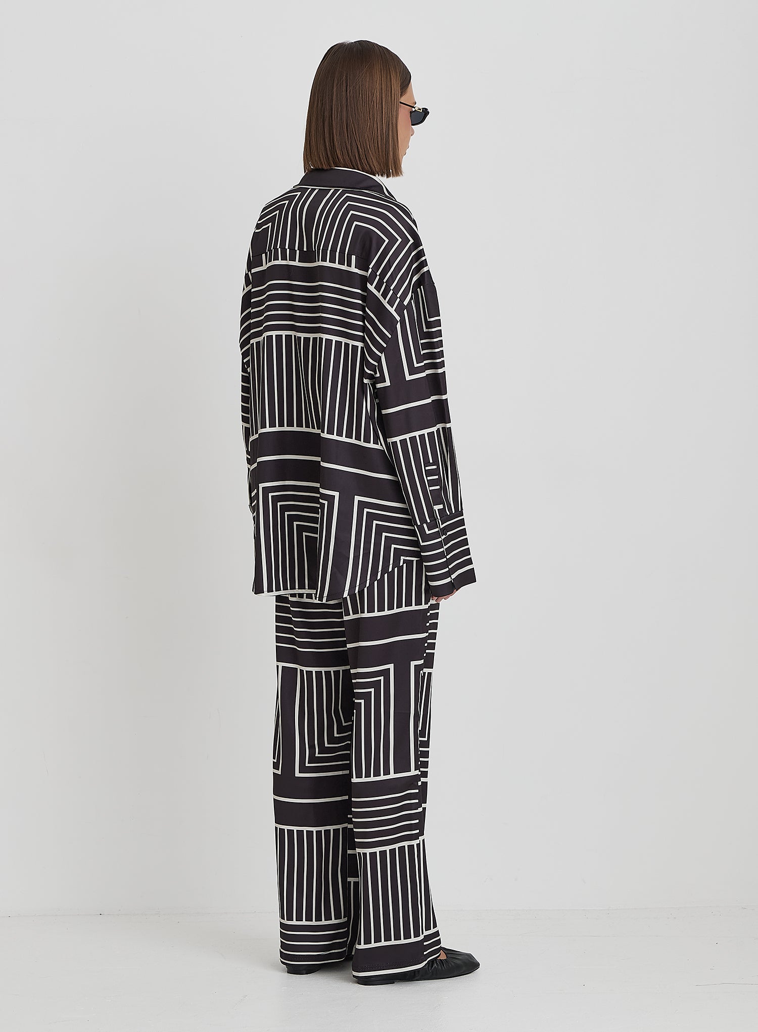 Black And Cream Abstract Print Relaxed Satin Trouser